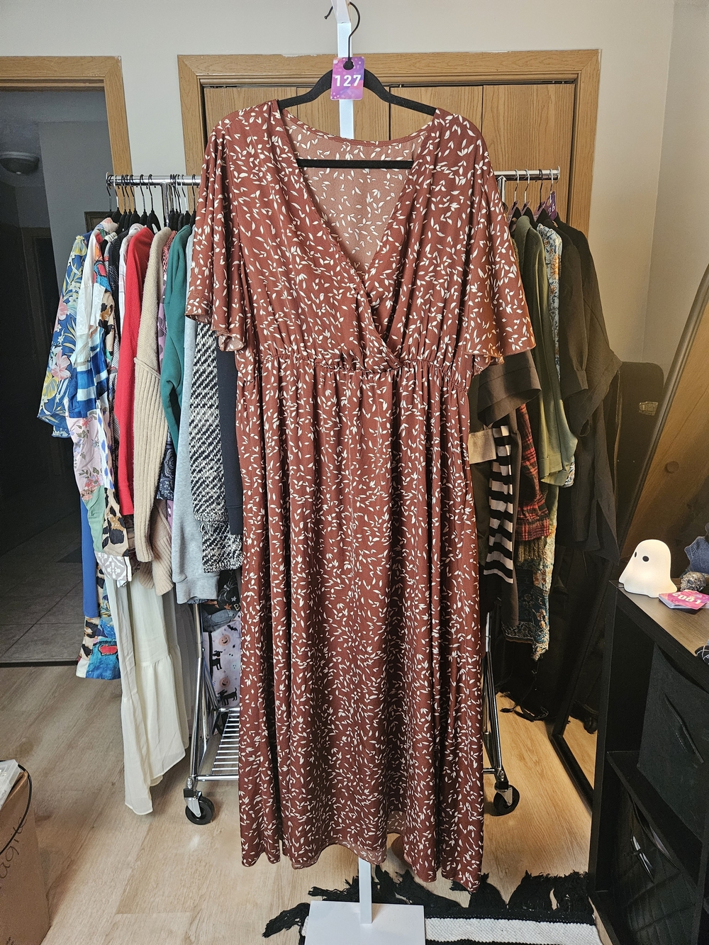 Brown Floral Print V-Neck Maxi Dress